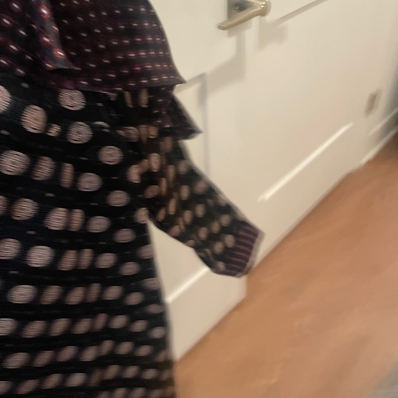 Banana Republic Navy Silk Dress with Geometric Red & White Pattern. - Picture 10 of 13